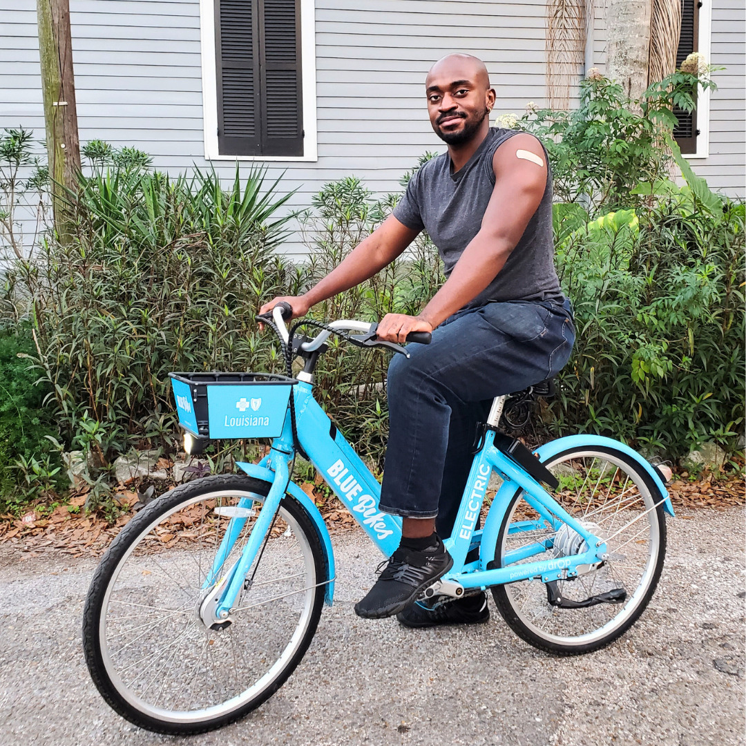 riding blue bikes
